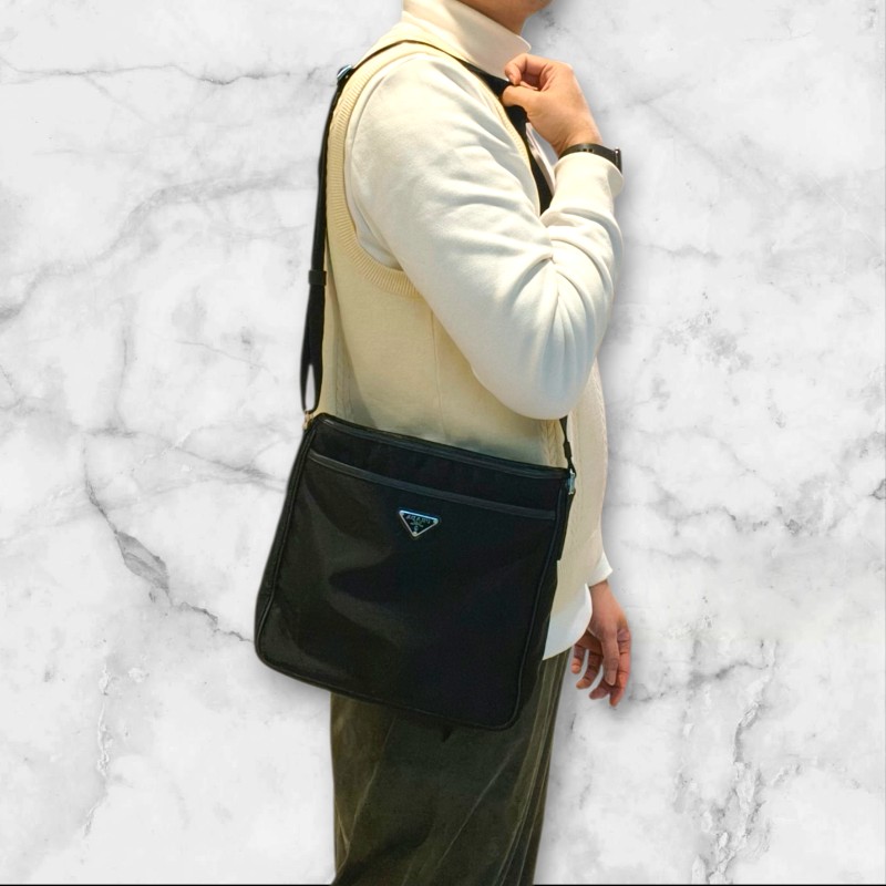 【🐴馬上下單最優惠】🧧限時降價至2/11（原$18800）【8成新】㊣✨PRADA✨（附防塵袋）普拉達 黑色 帆布 皮革 口袋 雙面 郵差包 肩背包 斜背包 /二手包/二手精品🌳二手樹屋🌳-45