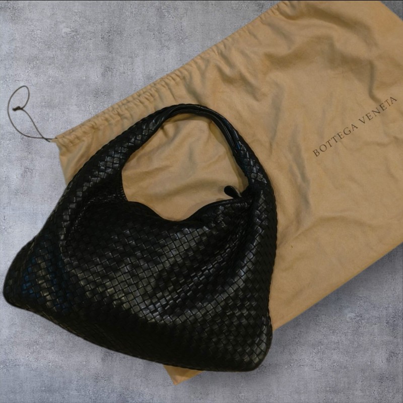 【8成新】㊣✨Bottega Veneta ✨寶緹嘉 BV Hop Bag 羊皮 黑色 編織 手提包 肩背包 腋下包 月牙包 /二手包/二手精品/保證正品🌳二手樹屋🌳-1