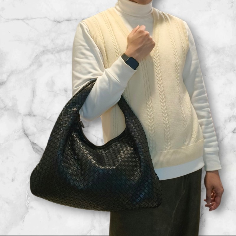 【8成新】㊣✨Bottega Veneta ✨寶緹嘉 BV Hop Bag 羊皮 黑色 編織 手提包 肩背包 腋下包 月牙包 /二手包/二手精品/保證正品🌳二手樹屋🌳-49