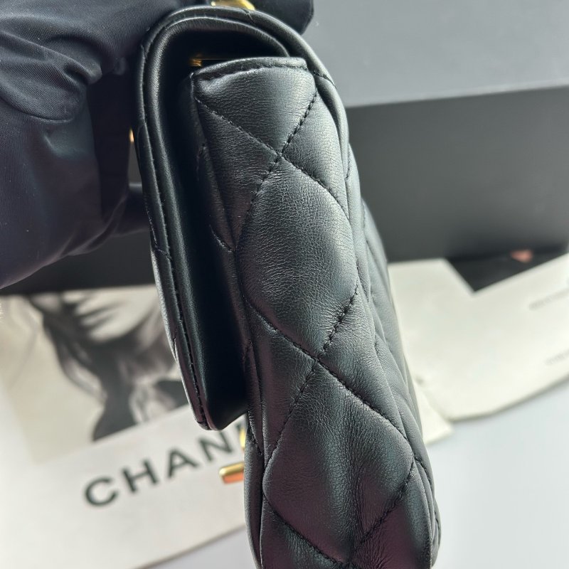 近新品 香奈兒/Chanel 黑金方胖子粗鏈條肩背包 芯片款-2
