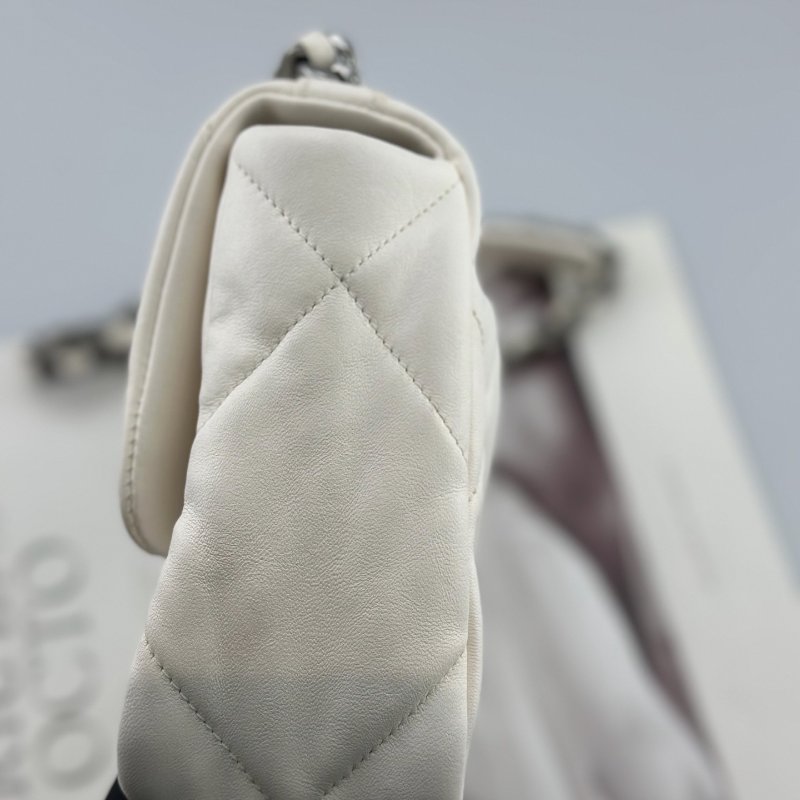 芯片款 香奈兒/Chanel 19bag白色金扣菱格紋小號鏈條包-2