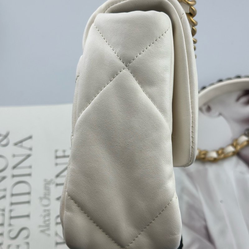 芯片款 香奈兒/Chanel 19bag白色金扣菱格紋小號鏈條包-3