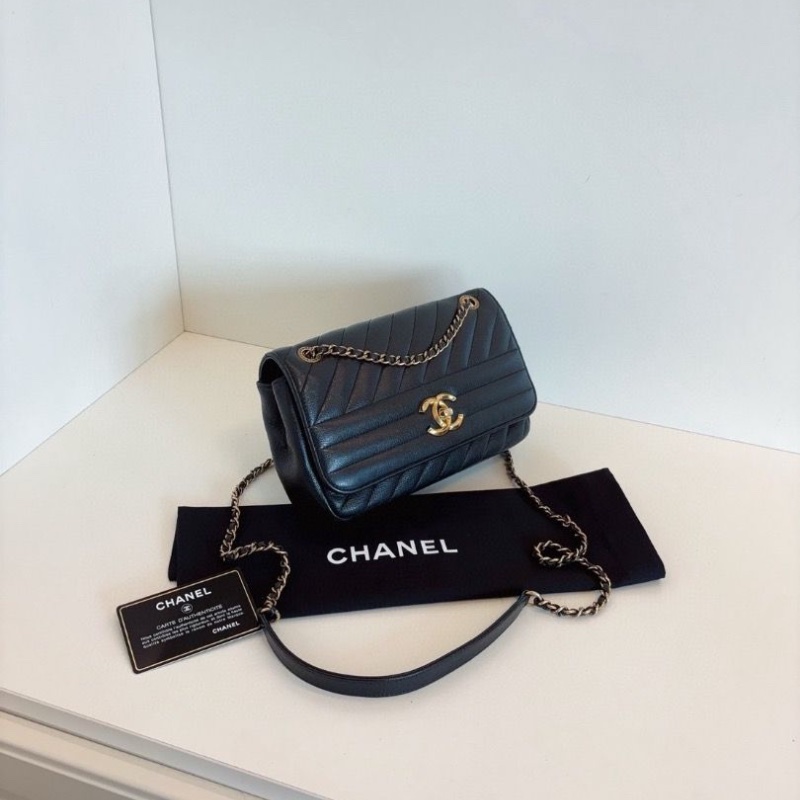 Chanel 黑金條紋特別款CF大mini鏈條包22*13*6 98新配件塵袋保卡-4