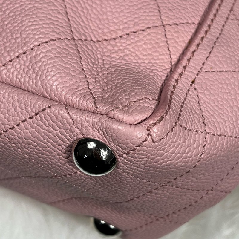 香奈兒/Chanel 櫻花粉銀扣荔枝皮 菱格紋鏈條托特包-9