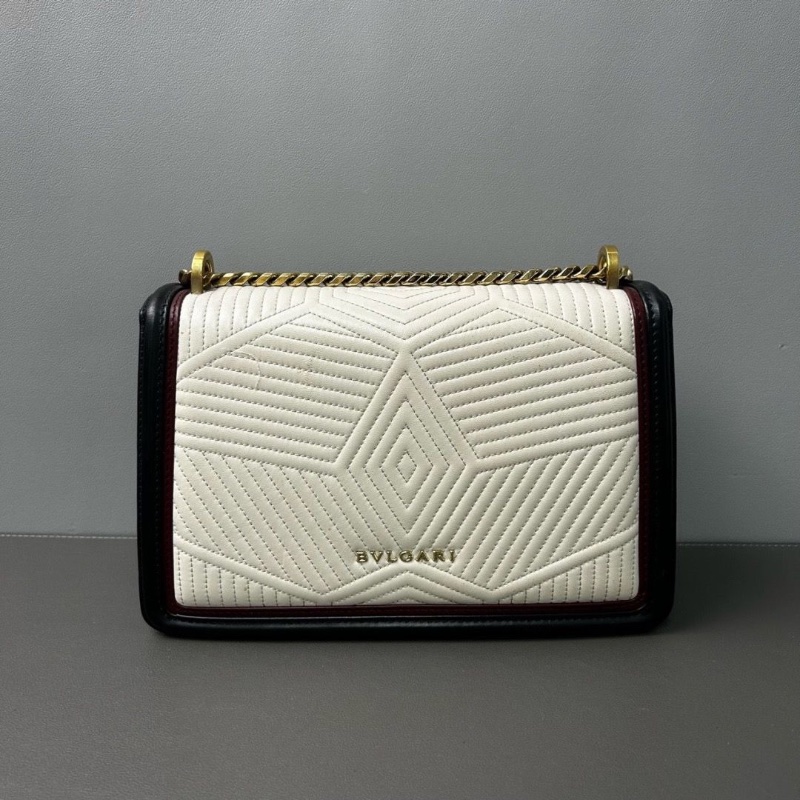 Bvlgari 白色黑蛇頭風琴包 24*16*7 98新配件塵袋保卡鏡子-2