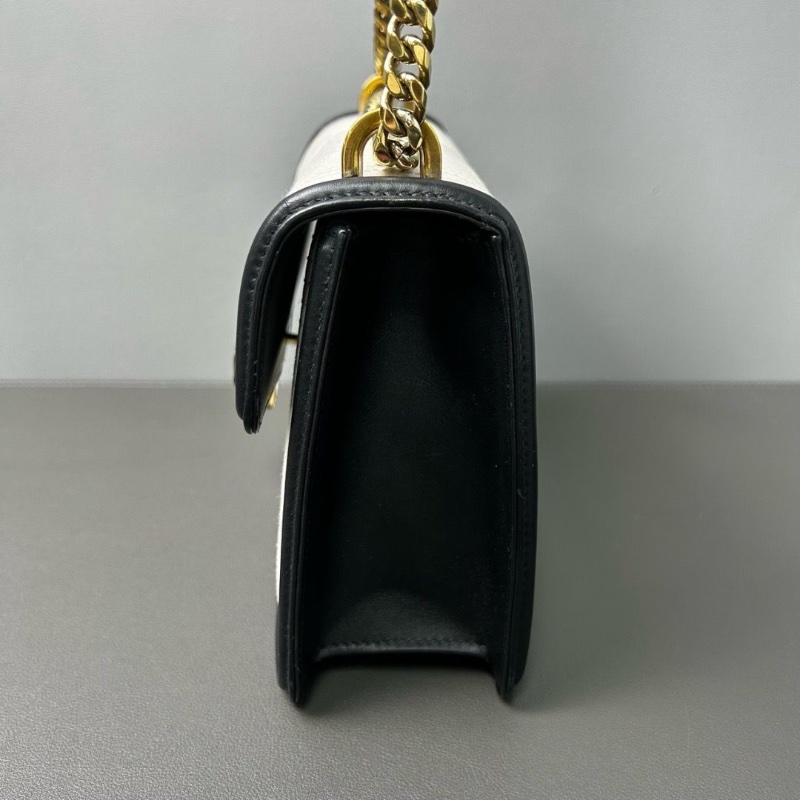Bvlgari 白色黑蛇頭風琴包 24*16*7 98新配件塵袋保卡鏡子-3