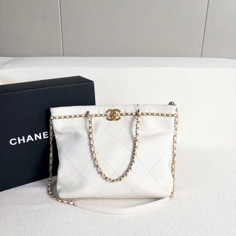 Chanel滾邊鏈條托特包 白金 牛皮25*22*7 99新配件盒子塵袋保卡購證-1
