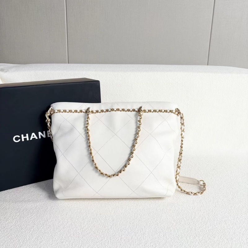 Chanel滾邊鏈條托特包 白金 牛皮25*22*7 99新配件盒子塵袋保卡購證-2