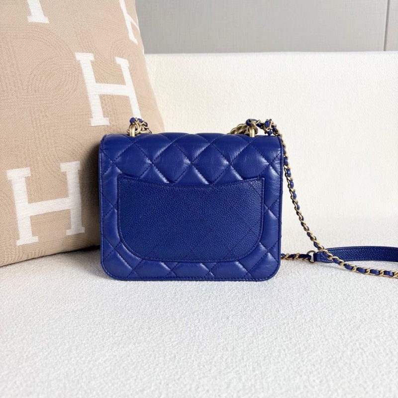 Chanel孟買系列風琴包藍色金扣 牛皮18.5*15*4 99新配件塵袋保卡-2