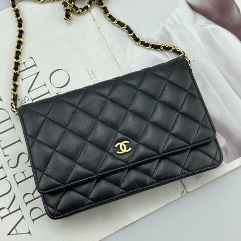 香奈兒/Chanel 黑金髮財WOC 羊皮鏈條包