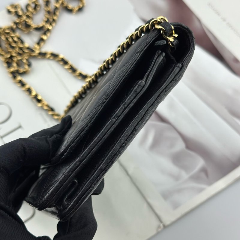 香奈兒/Chanel 黑金髮財WOC 羊皮鏈條包-2