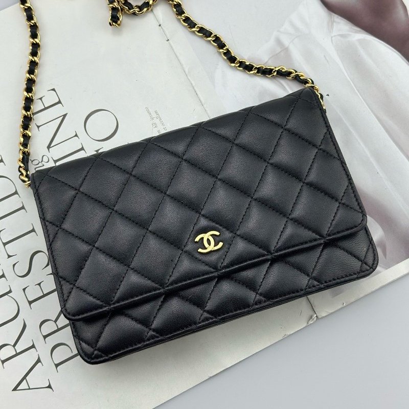 香奈兒/Chanel 黑金髮財WOC 羊皮鏈條包-6