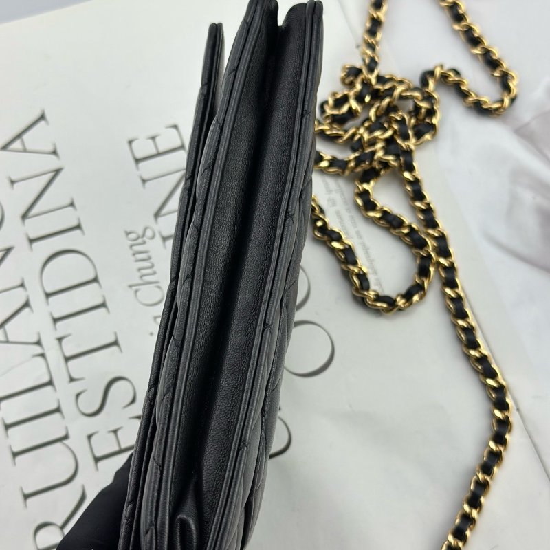 香奈兒/Chanel 黑金髮財WOC 羊皮鏈條包-8
