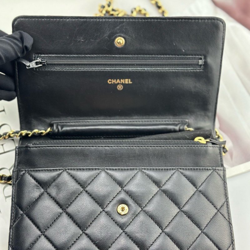 香奈兒/Chanel 黑金髮財WOC 羊皮鏈條包-9