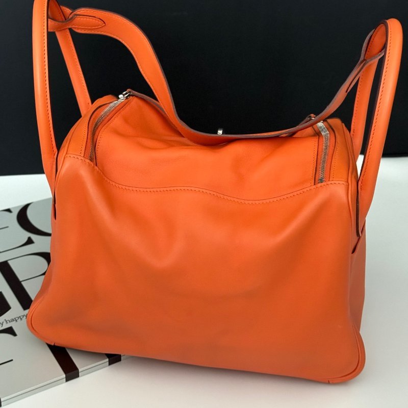 Hermes愛馬仕 Lindy30橘色銀扣 手提包-1