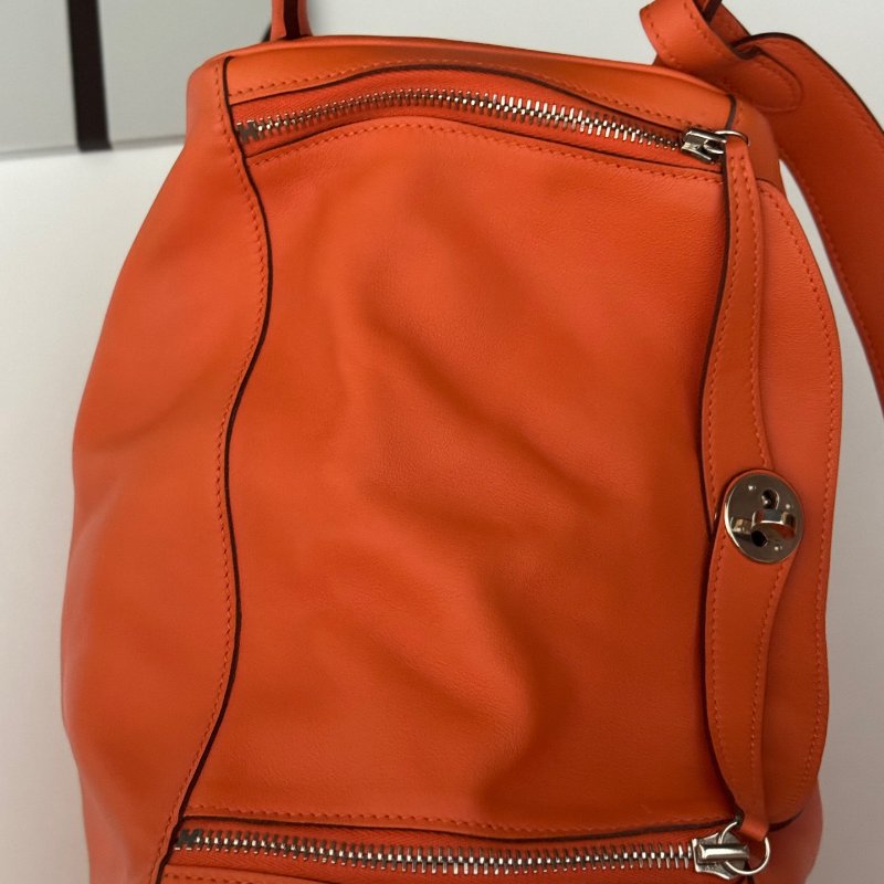 Hermes愛馬仕 Lindy30橘色銀扣 手提包-4