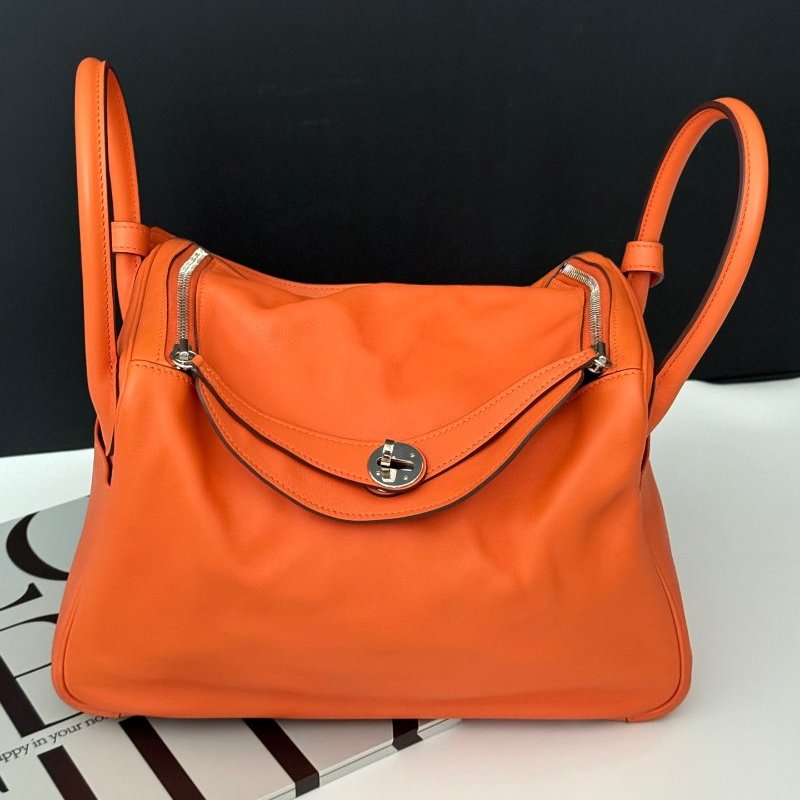 Hermes愛馬仕 Lindy30橘色銀扣 手提包-6