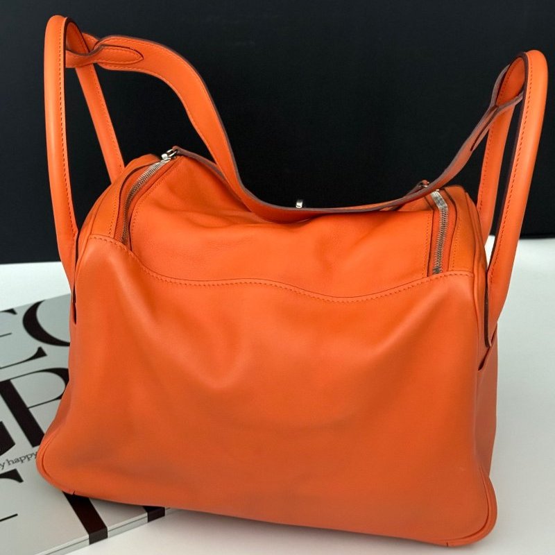 Hermes愛馬仕 Lindy30橘色銀扣 手提包-7