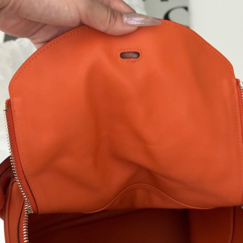 Hermes愛馬仕 Lindy30橘色銀扣 手提包-9