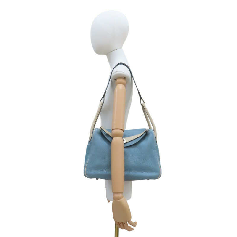 【再降價】藍/白色 Taurillon牛皮 Lindy 30 肩背包 □M刻 銀扣【HERMES 愛馬仕】 M刻印 Ciel/Parchemin-9