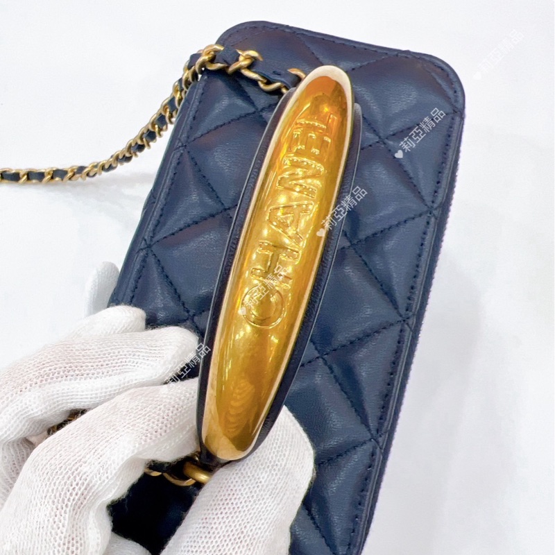 莉亞精品♡ Chaenel 手把長盒子藍 二手-10