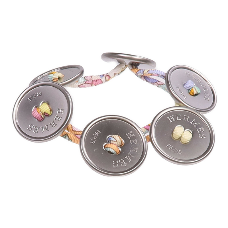 HERMES 絲質/金屬Petit H Button Bracelet手帶-0