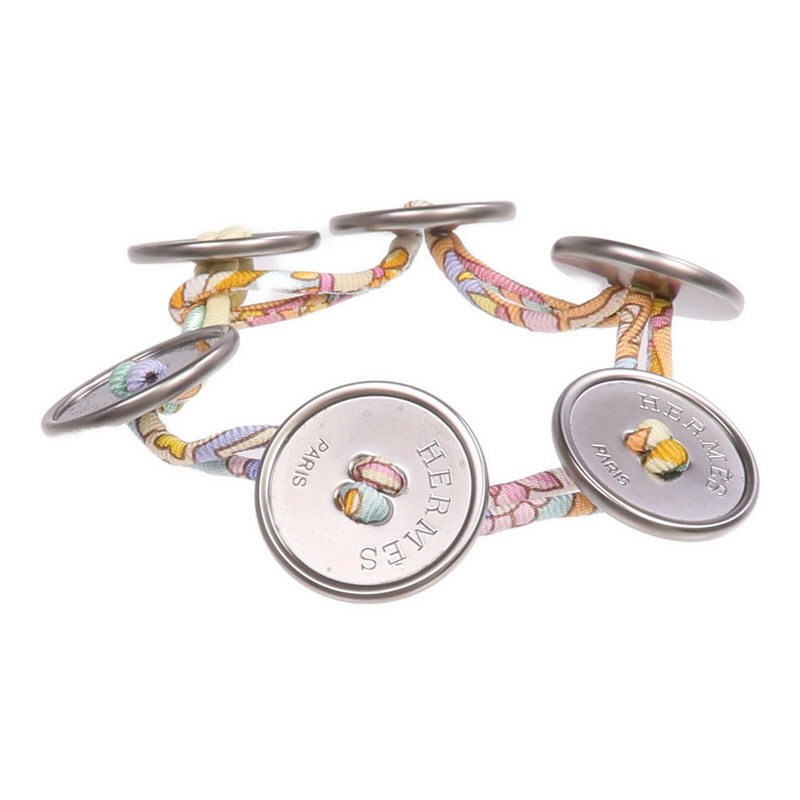HERMES 絲質/金屬Petit H Button Bracelet手帶-2
