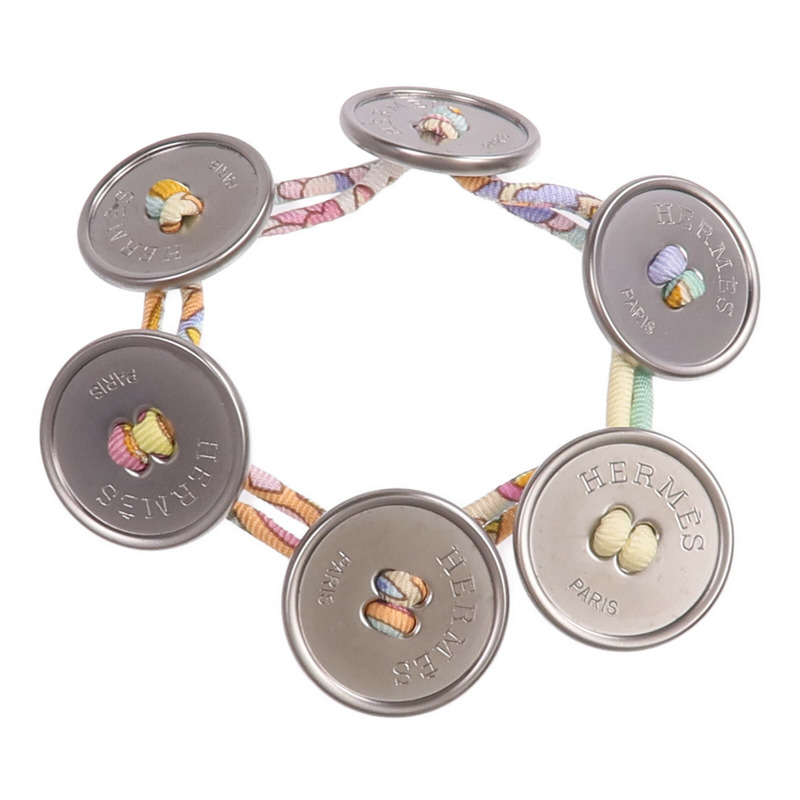 HERMES 絲質/金屬Petit H Button Bracelet手帶-3