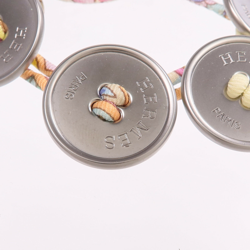 HERMES 絲質/金屬Petit H Button Bracelet手帶-4