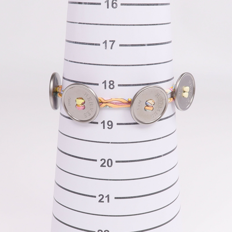 HERMES 絲質/金屬Petit H Button Bracelet手帶-7