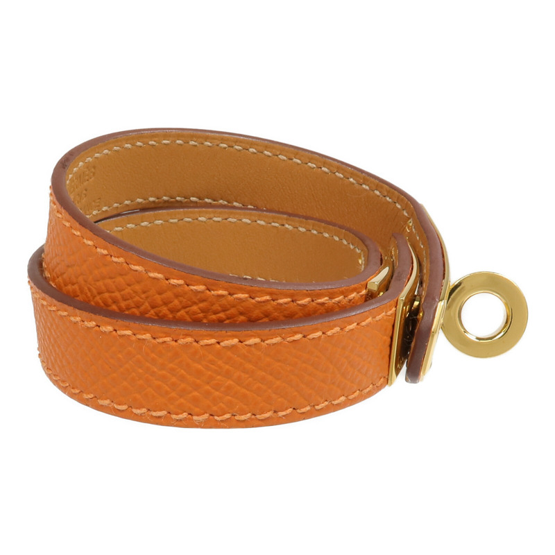HERMES Epsom皮革Kelly Double Tour Bracelet金扣手帶Orange-2