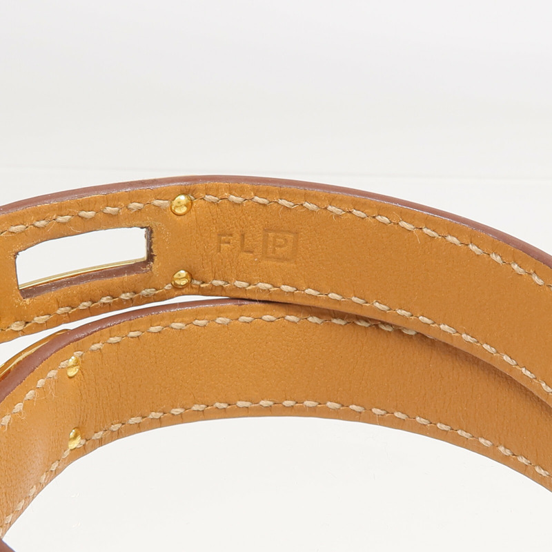 HERMES Epsom皮革Kelly Double Tour Bracelet金扣手帶Orange-7