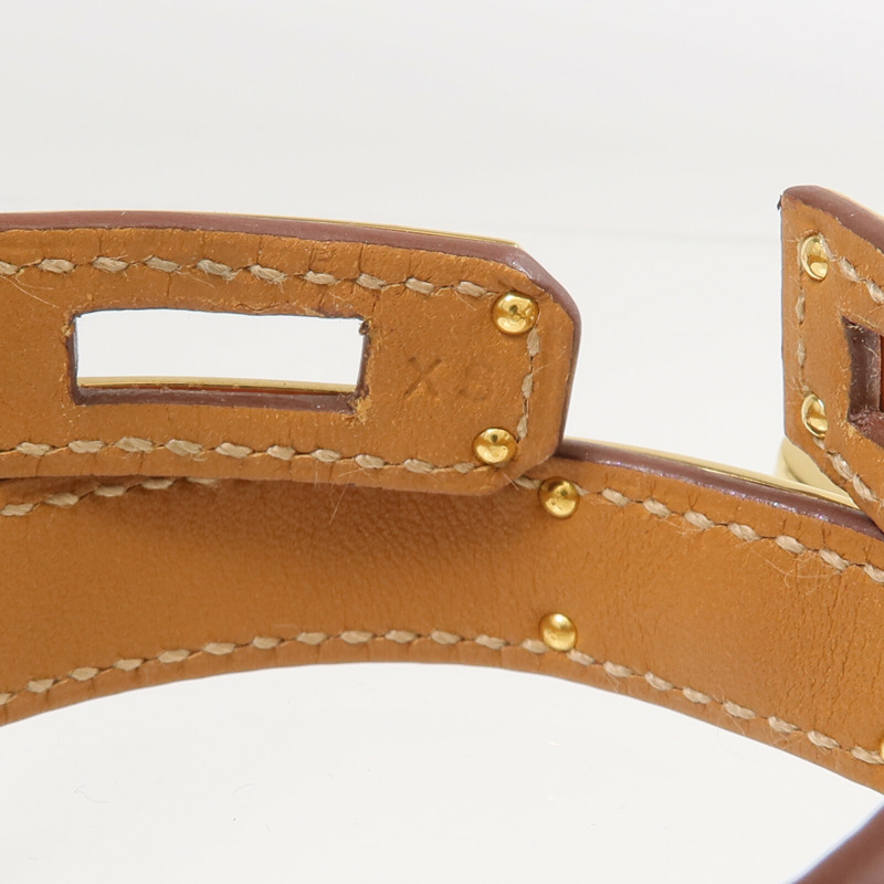 HERMES Epsom皮革Kelly Double Tour Bracelet金扣手帶Orange-8