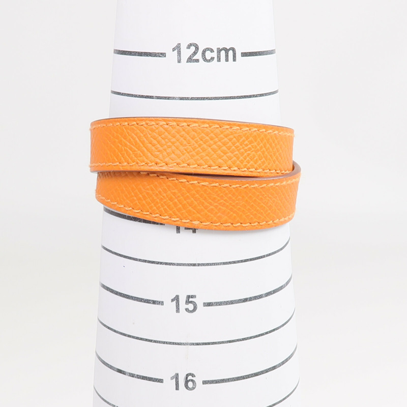 HERMES Epsom皮革Kelly Double Tour Bracelet金扣手帶Orange-11