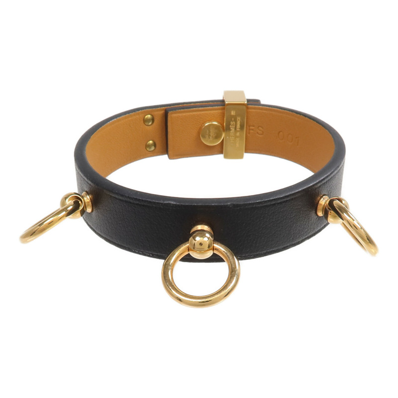 HERMES Swift皮革Mini Dog Bracelet金扣手帶Noir-0
