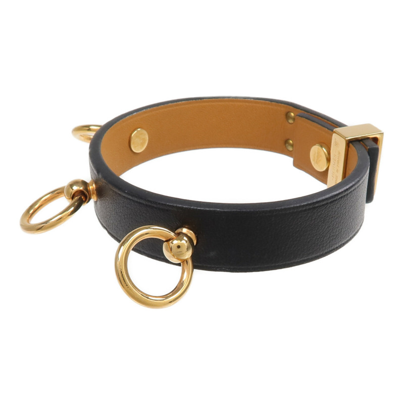 HERMES Swift皮革Mini Dog Bracelet金扣手帶Noir-1