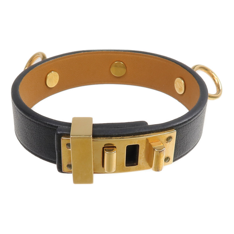 HERMES Swift皮革Mini Dog Bracelet金扣手帶Noir-2