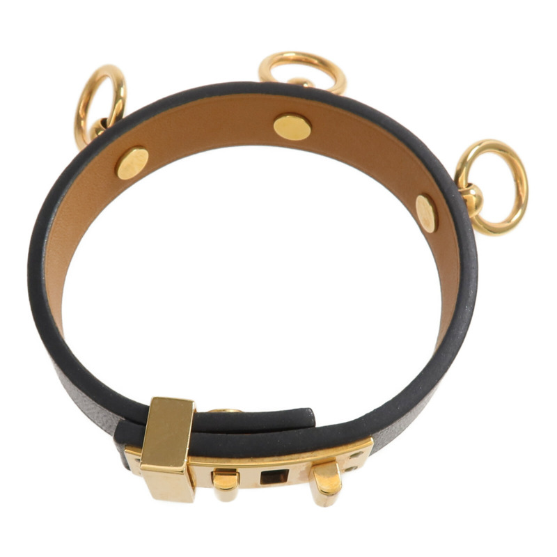 HERMES Swift皮革Mini Dog Bracelet金扣手帶Noir-3