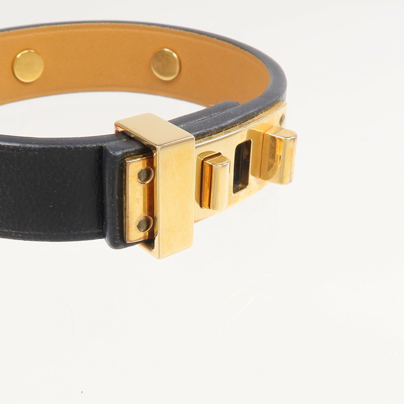 HERMES Swift皮革Mini Dog Bracelet金扣手帶Noir-4