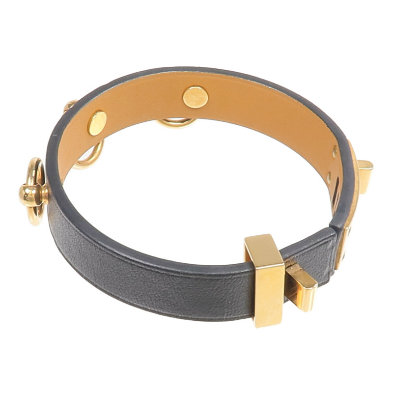 HERMES Swift皮革Mini Dog Bracelet金扣手帶Noir-6