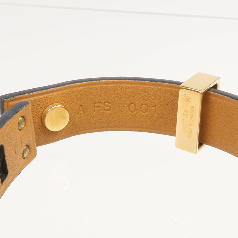 HERMES Swift皮革Mini Dog Bracelet金扣手帶Noir-7