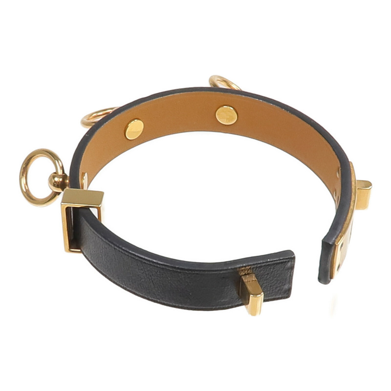 HERMES Swift皮革Mini Dog Bracelet金扣手帶Noir-10