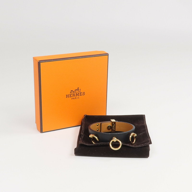 HERMES Swift皮革Mini Dog Bracelet金扣手帶Noir-11