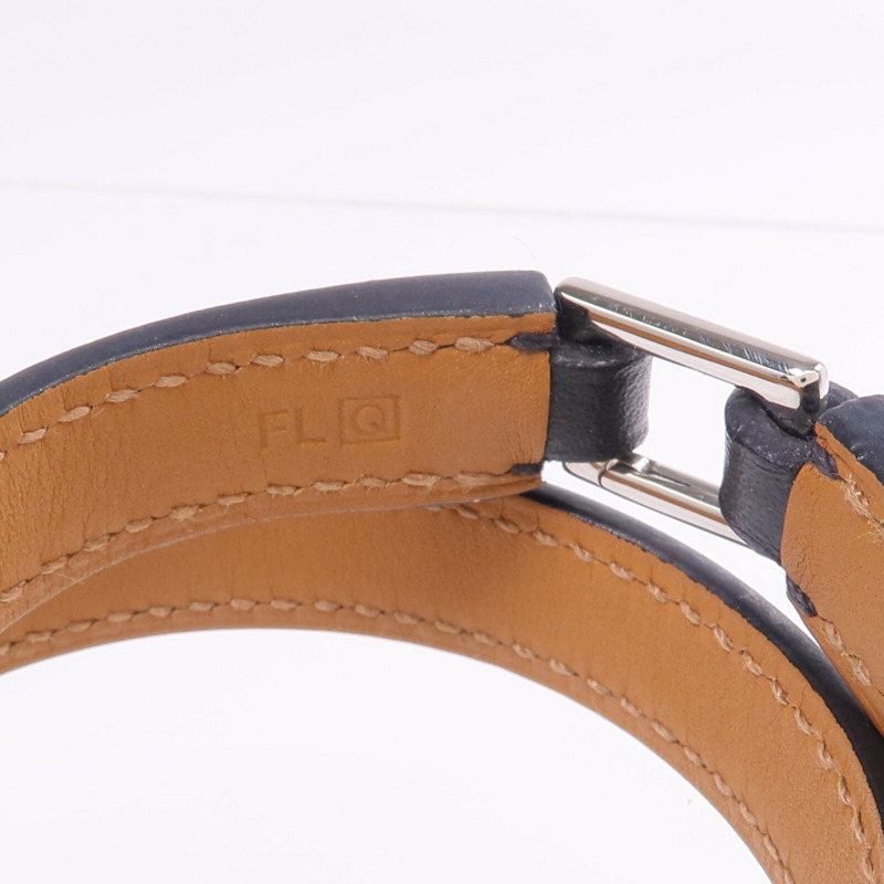 HERMES Swift皮革Rivale Double Tour Bracelet銀扣手帶Noir-4