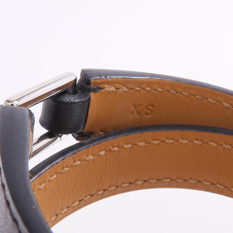 HERMES Swift皮革Rivale Double Tour Bracelet銀扣手帶Noir-5