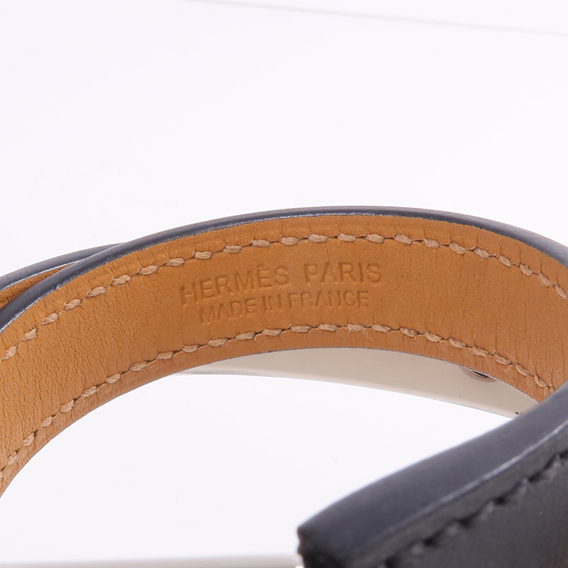HERMES Swift皮革Rivale Double Tour Bracelet銀扣手帶Noir-6
