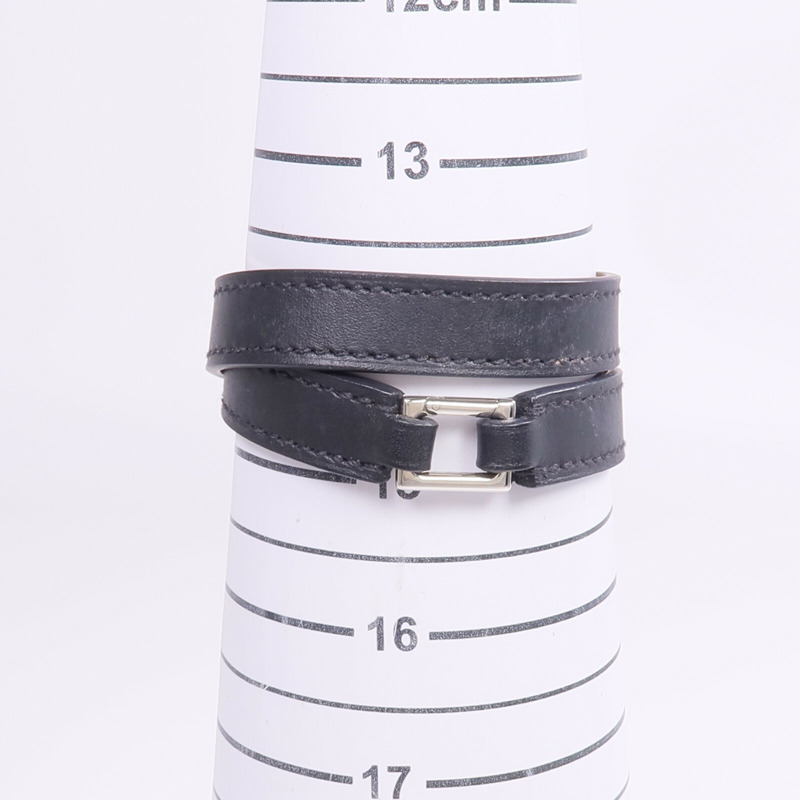 HERMES Swift皮革Rivale Double Tour Bracelet銀扣手帶Noir-8