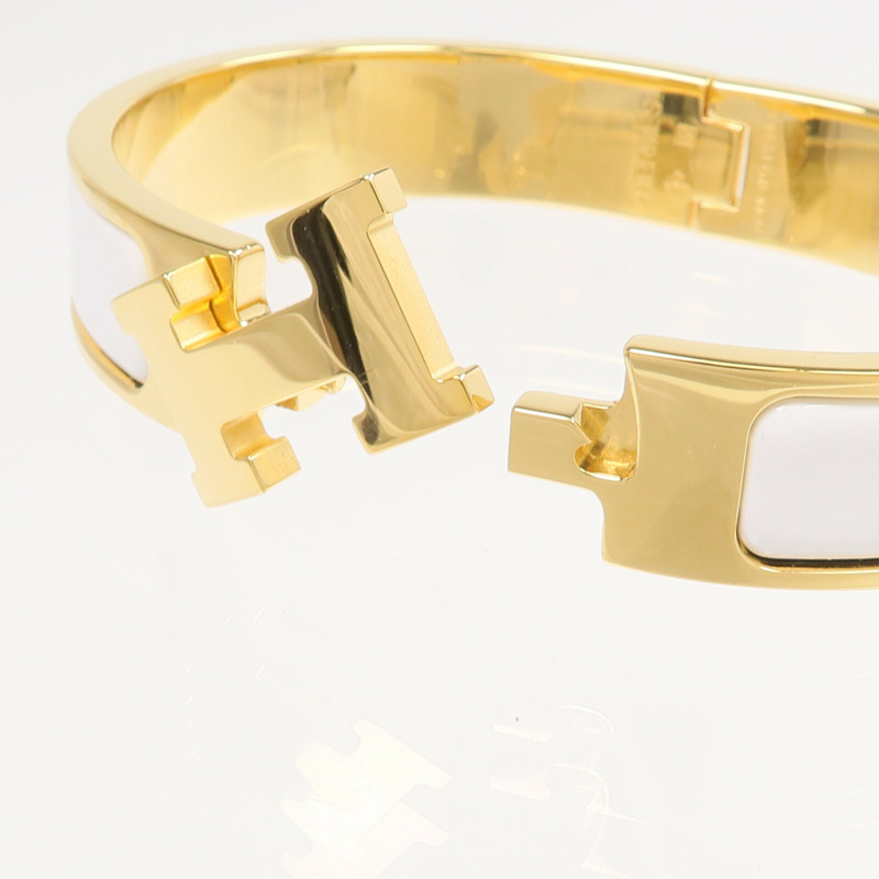 HERMES 金屬/琺瑯Clic H金扣手鐲-5