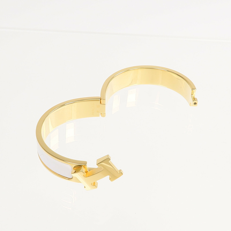 HERMES 金屬/琺瑯Clic H金扣手鐲-6
