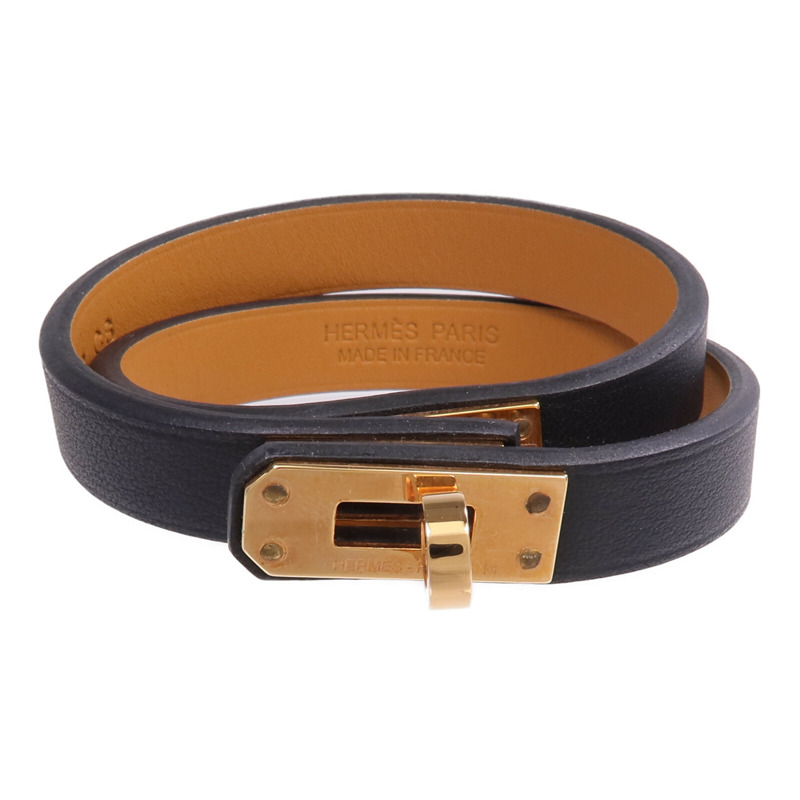 HERMES Swift皮革Mini Kelly Double Tour Bracelet金扣手帶Noir-0